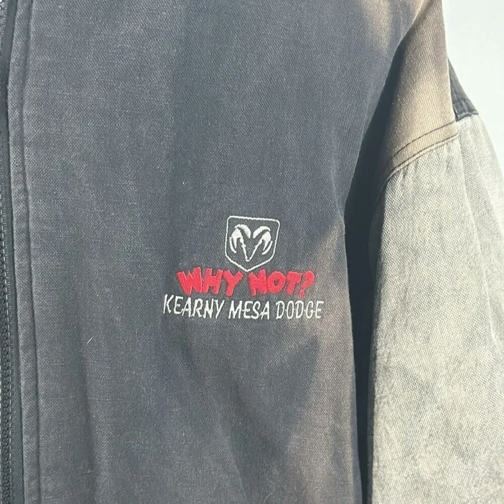 Vintage Dodge Embroidered Letterman’s jacket Denim fabric Sun Damaged L